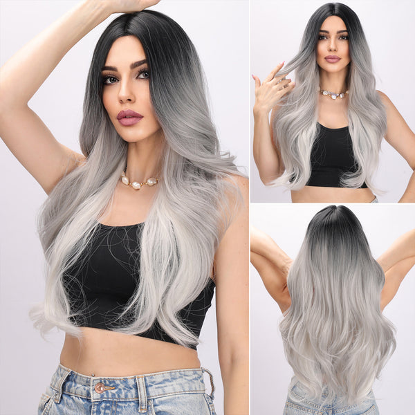 26-inch | Ombre Silver | Long Wavy | Synthetic Wig | SM6058