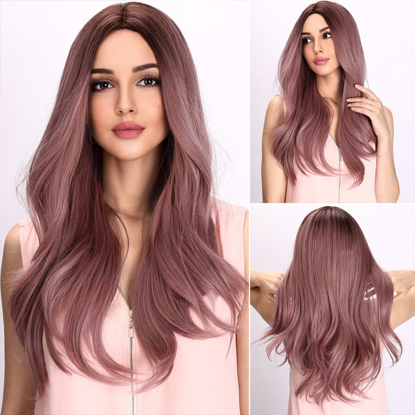 Smilco Soft Pink Gradient Machine-Made Wig – Gentle Waves, 26 Inch/M8041