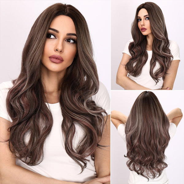 26-inch | Ombre Pink Grey Mix Loose Wave without Bangs | SM8043