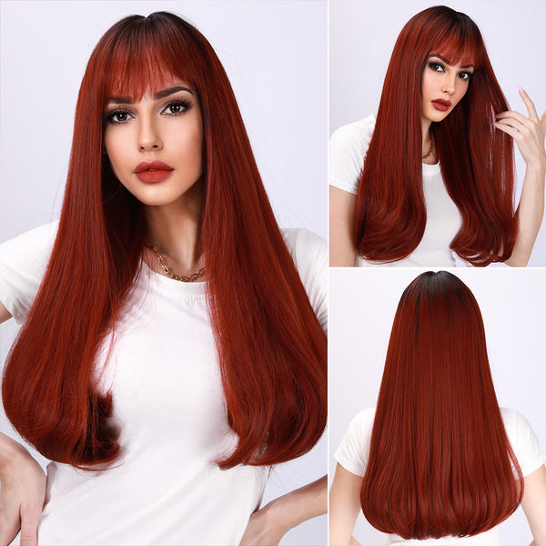 24-inch | Wine Loose Wave with Bangs | SM368