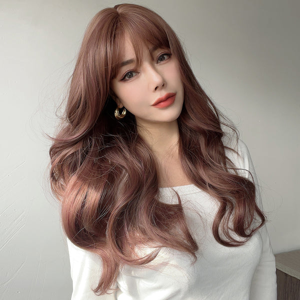 24-inch | Pink Brown |  Curly with hair bangs| SM7206
