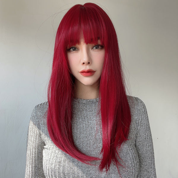 20-inch | Red  |Stright Hair with hair bangs | SM7299