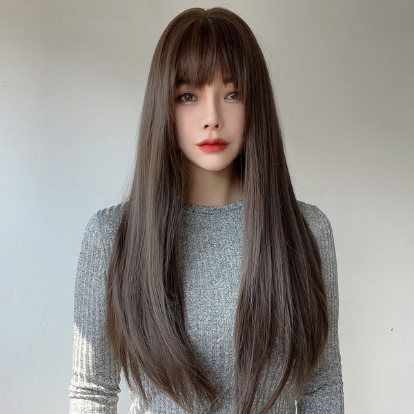 24-inch | Cool Brown | Straight Hair with hair bangs | SM7542