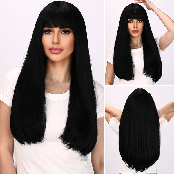 24-inch | Black Straight with Bangs | SM257