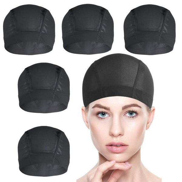 5 PACK Wig Caps for Wig Making - Stretchable Dome Mesh Wig Caps （Black)