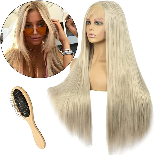 34 Inches | Blonde | Daily Style | Straight  Hair without Bangs | Synthetic Lace Front | T-Part 13*5*1 Lace Front | SML9885