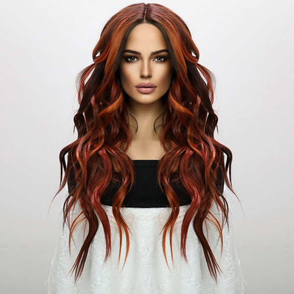 0/26-inch | Ombre Dark Orange   Highlight Front T Part party wig  | SM9029