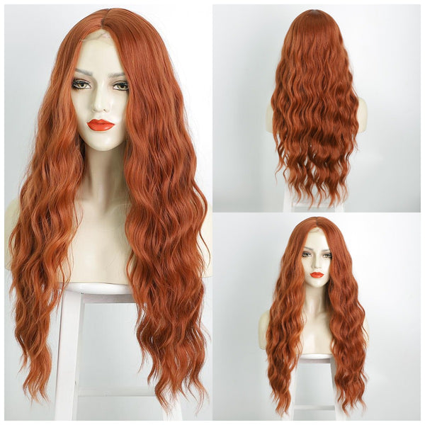 Zari Long Body Wavy Orange Lace Front Wigs for Women Synthetic Middle Part Wig Long Wave Wigs for Daily Party Use Extensions