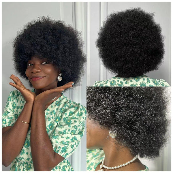 Afro Wigs for Black Women Short Curly Afro Kinky Wig 70s Bouncy Huge Fluffy Puff Wigs Premium Synthetic for Cosplay and Daily