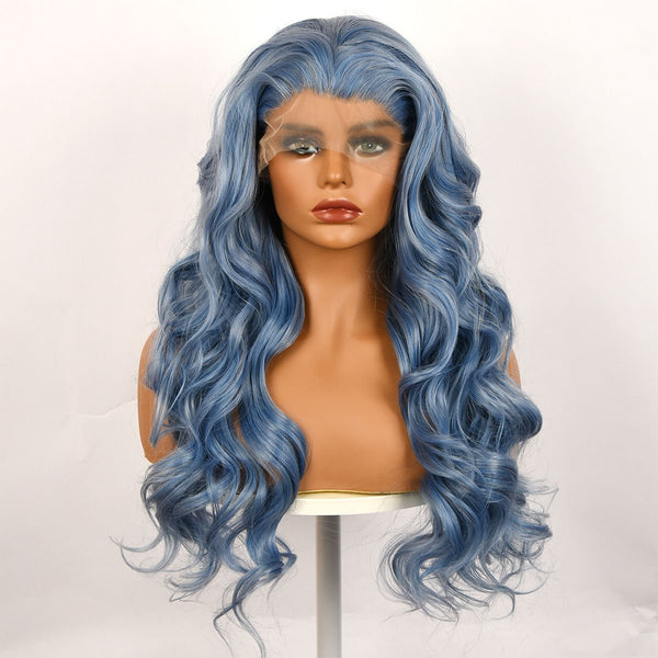 26 Inches | Blue | Daily Style | Curly  Hair without Bangs | Synthetic Lace Front | SML726