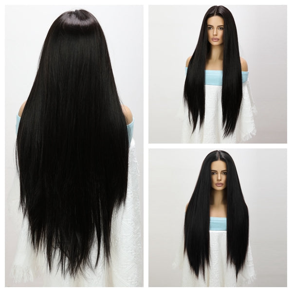 32 Inches | Black | Daily Style | Straight  Hair without Bangs | Synthetic Lace Front | T-Part 13*6*1 Lace Front  | SM9883